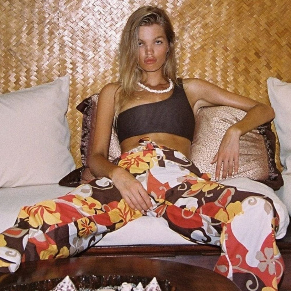 Faithfull the Brand Retro Hibiscus Wide Leg Pants 70s Floral Resort S NWT